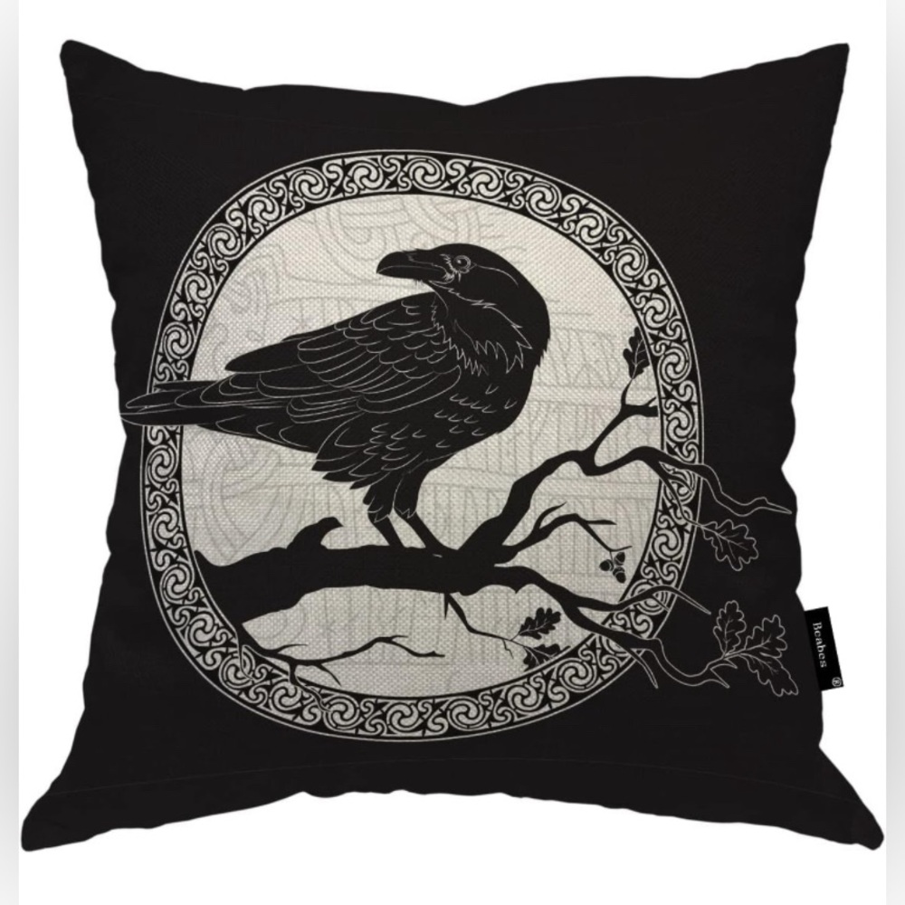 Black Crow and Branch Throw Pillow Cover,Black Crow Tree Branch Soft Square Cush